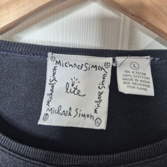 Michael Simon Black Long Sleeve Shirt Embroidery Christmas Vintage Size Large - Picture 3 of 4